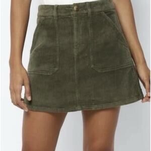 American Eagle high-waisted corduroy A-line mini skirt olive green Sz 12 Short